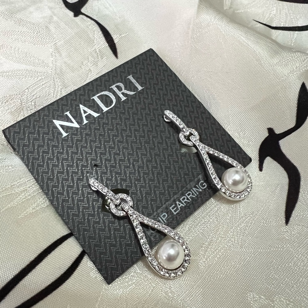 Nadri Silver and Pearl Drop CilpEarrings